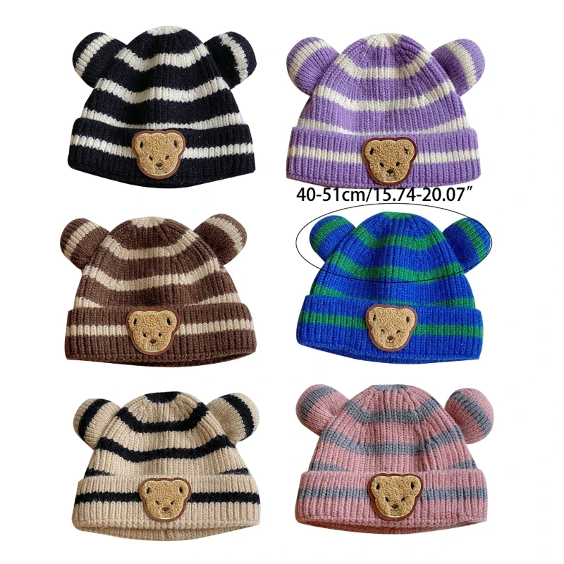 

N80C Bear Knitted Baby Hat Thick Beanie Cap Soft Headwear for 5M-4Y Infants