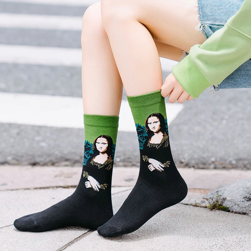 Funny Cotton Art Oil Painting French Style Socks for Men and Women Fashion Casual Novelty Colorful Middle Calf Summer Spring