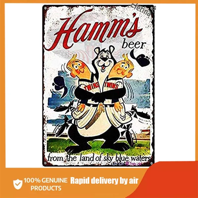 

Vintage Metal tin Sign Hamms Beer Bears Twins Sign Exterior Home Cave Garage bar Country Wall Decoration Retro Aluminum Sign