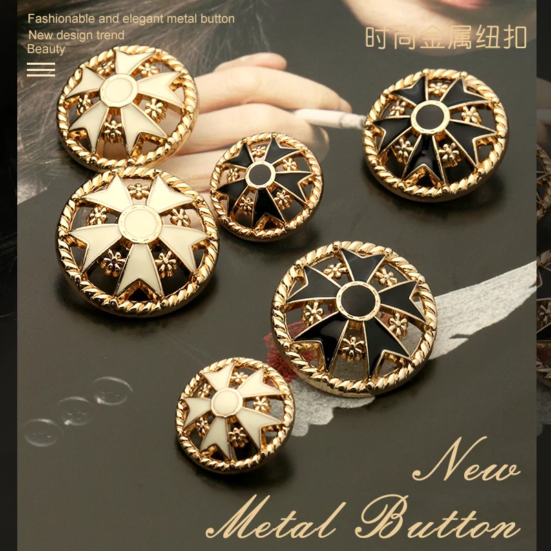 

Flower Decorative Button Metal Gold Black Vintage Button for Clothing Suit Coat Design Dress Sew Accessories Luxury Clothes 25mm