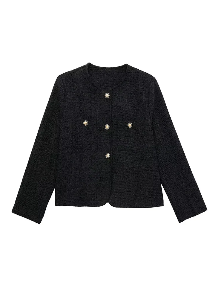 

Women 2022 New Fashion temperament Metal buckle tweed jacket Coat Vintage Long Sleeve Female Outerwear Chic Overshirt