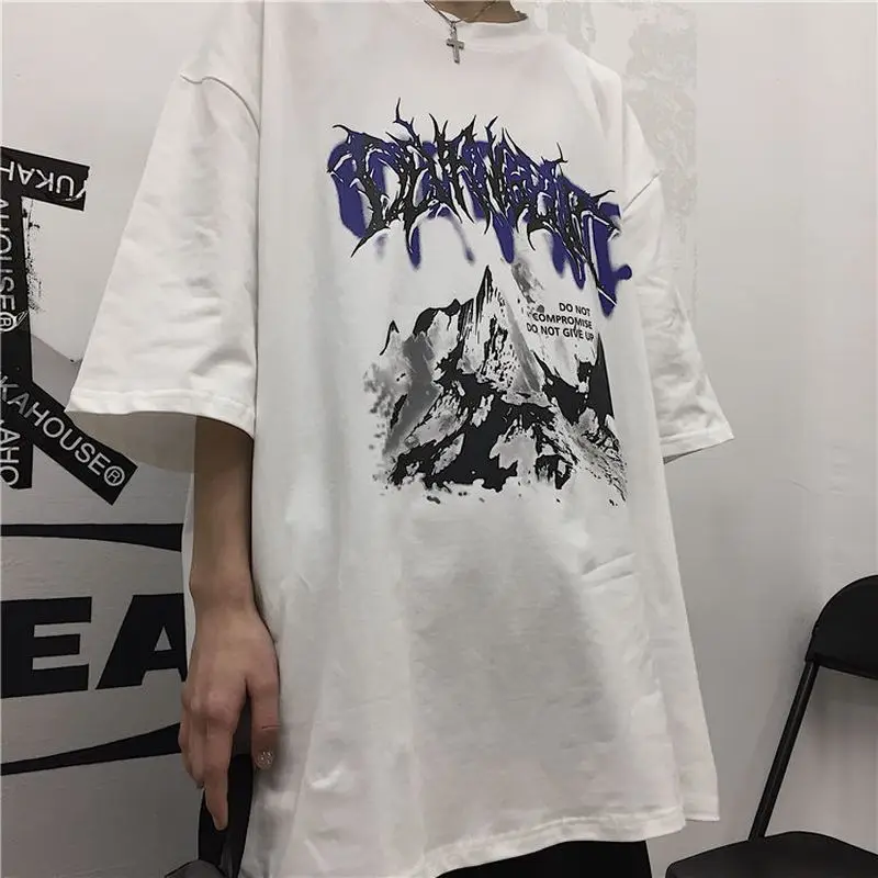 

Футболка мужская оверсайз в стиле Харадзюку, размера плюс тройка с коротким рукавом, с принтом, стиль гранж, лето