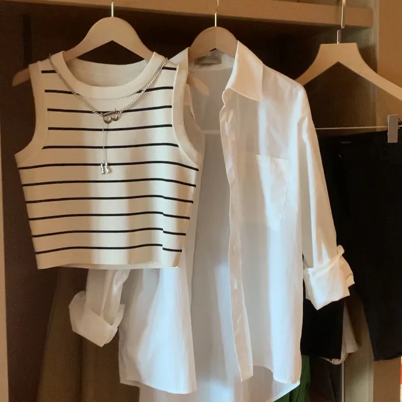 Полосатый жилет майка женский внутренний базовый слой универсальная