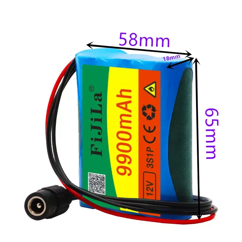 

100% New 12 V 9900 mAh 3S1P Batterie Au Lithium 18650 Batterie Au Lithium Pack Protection Conseil Rechargeable 1A Chargeur