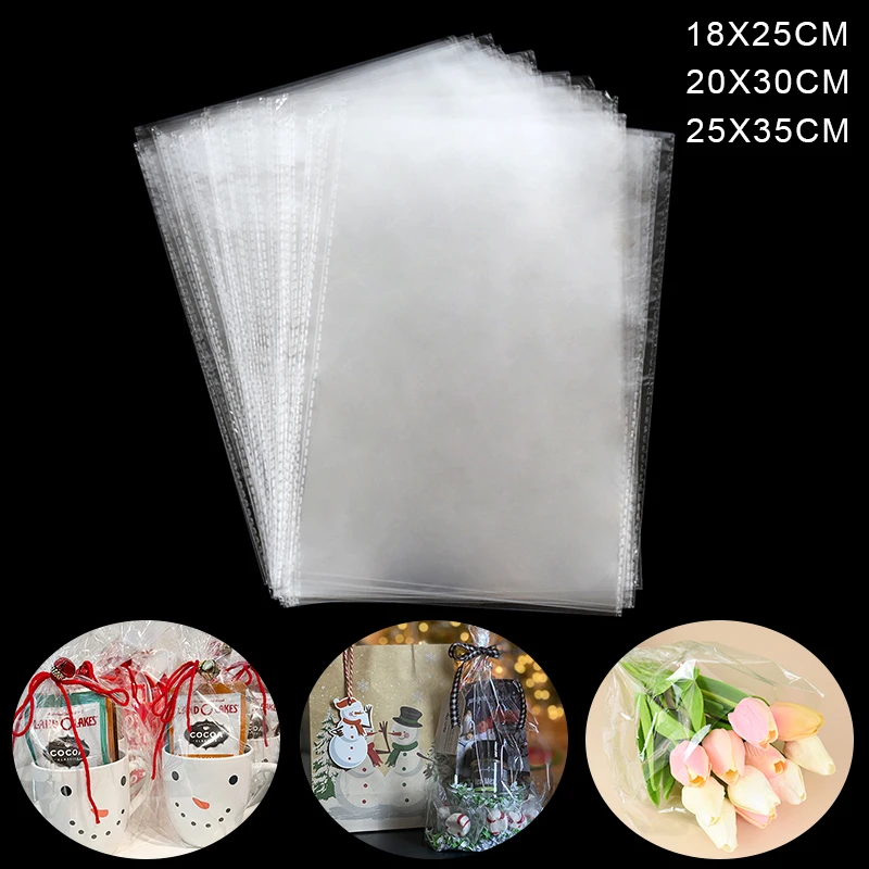 

100Pcs Transparent Plastic Bags Flat Open Top Candy Lollipop Cookie Package OPP Cellophane Bag Wedding Christmas Flower Gift Bag