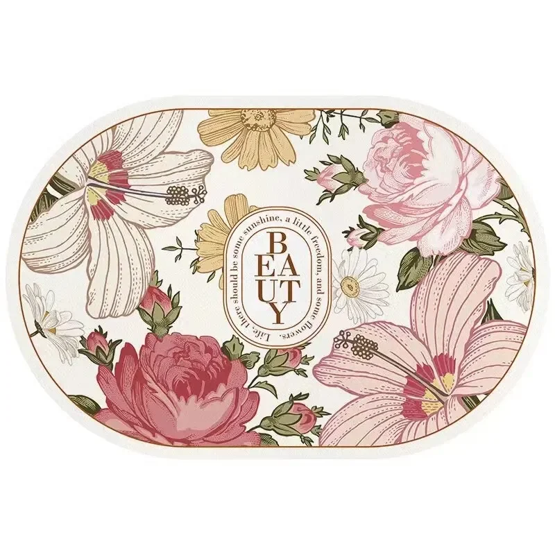 Овальный бархатный ковер VIKAMA 40x60 см садовый цветочный стиль ванная комната