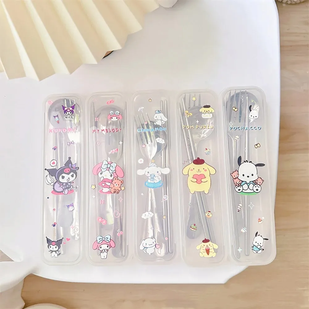 

Набор столовой посуды Sanrio из 3 предметов, набор из аниме «Hello Kitty» коричной лампы, милая Студенческая портативная посуда, подарок для детей