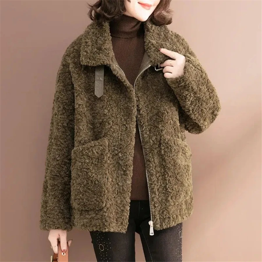 Mid-length Winter Thicken Faux Lambwool Teddy Coat Women Plush Warm Overcoat Oversized 4XL Loose Casual Korean Snow Wear Outwear