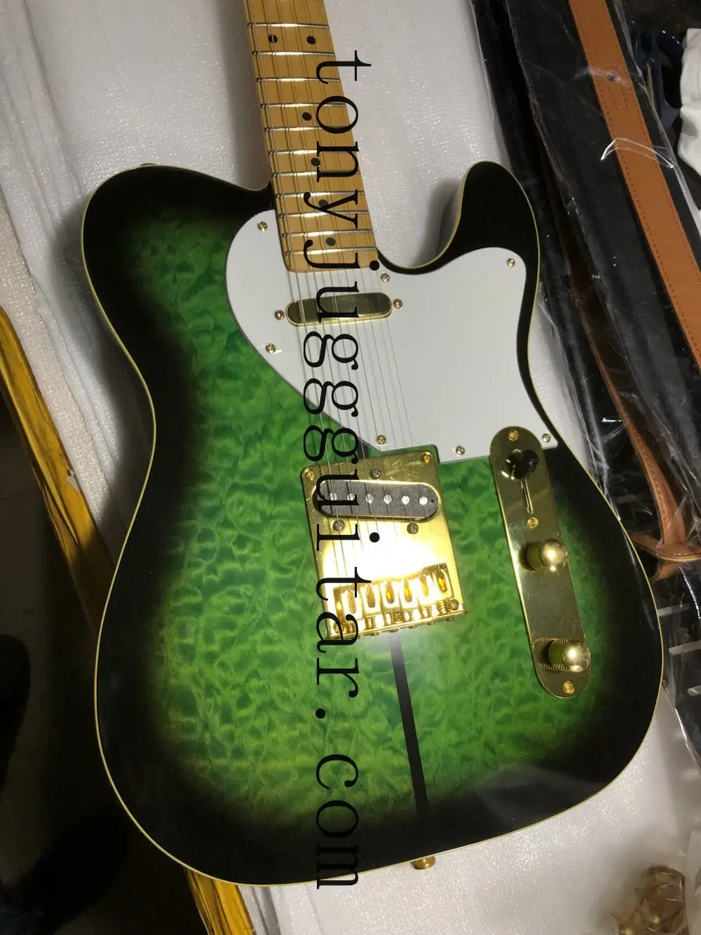 

Пользовательский магазин Merle Haggard Tuff Dog Tele TL Green Burst, стеганый кленовый топ, электрическая гитара, Кленовая шейка, белые жемчужные тюнеры,