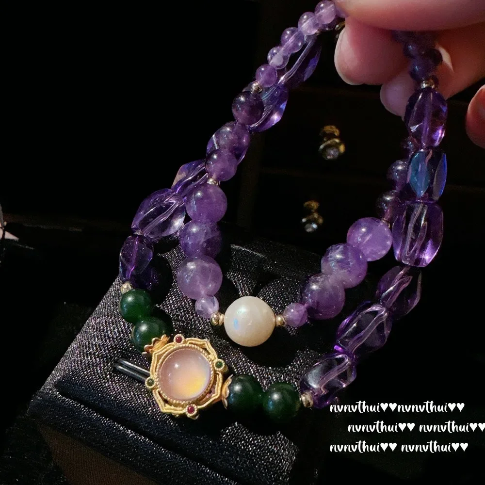 Императорский фиолетовый нефритовый браслет с перлами антикварное покрытие