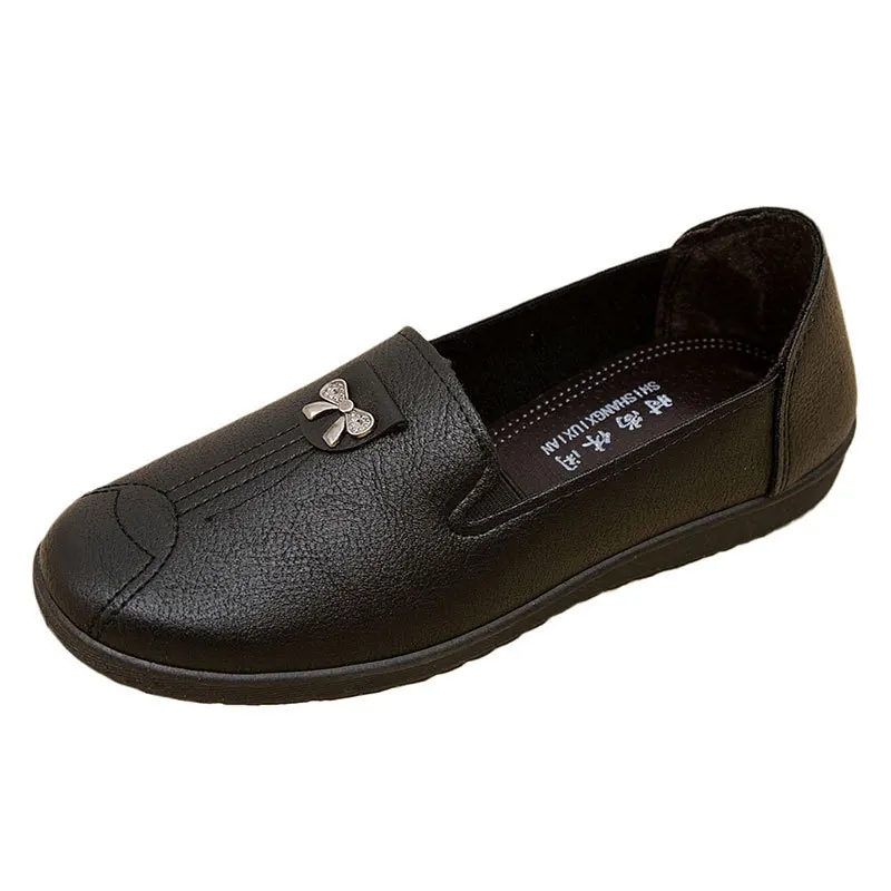 Fashion Leather Women Loafers Elegant Luxury Shoes Bowtie Flats Slip on Ladies Sewing Comfortable Mom Shoes Soft Sole Moccasins