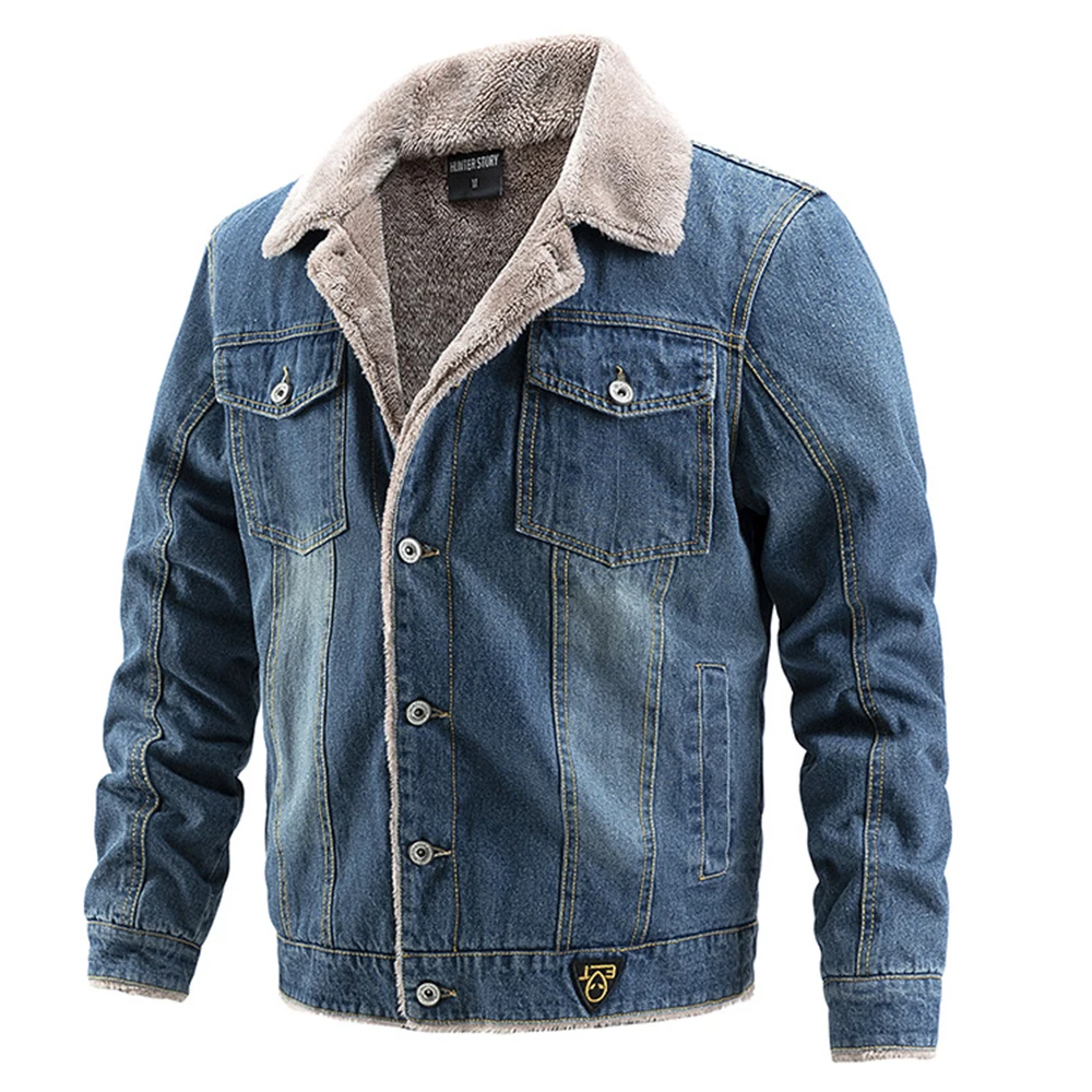 ERIDANUS 2022 Hot Sale Men Hickened Denim Winter Jacket Fashion Casual Stand-up Collar Solid Color Men's Cotton Clothing MWM157