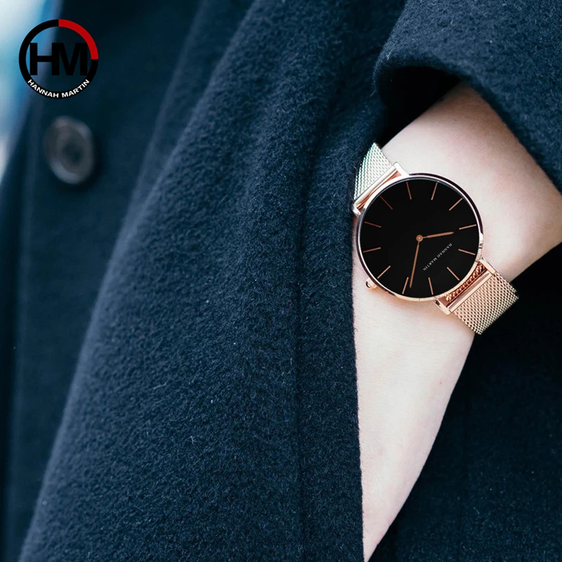 2023 New Women Bracelet Watch 1 Set Japan Quartz Movement Simple Rose Gold Stainless Steel Mesh Student Watches Relogio Feminino
