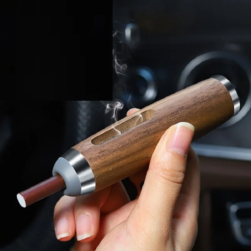 

Mini Car Ashtray Anti Soot-flying Cigarette Cover Walnut Wood Cigarette Holder Ash Organizer ​for 5.2/6.8/7.8mm Cigarettes