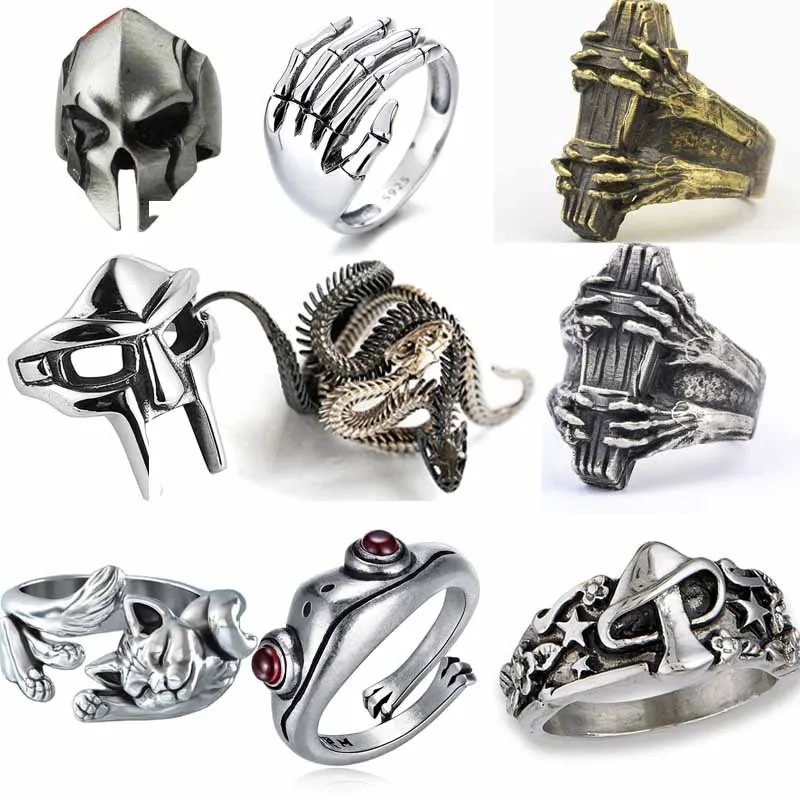 

Кольцо в стиле ретро-панк, Открытое кольцо в виде черепа, пальмы, скелета, винтажное креативное кольцо в виде скелета, ручная петля, готическое искусственное кольцо, подарок для мужчин, 9 стилей