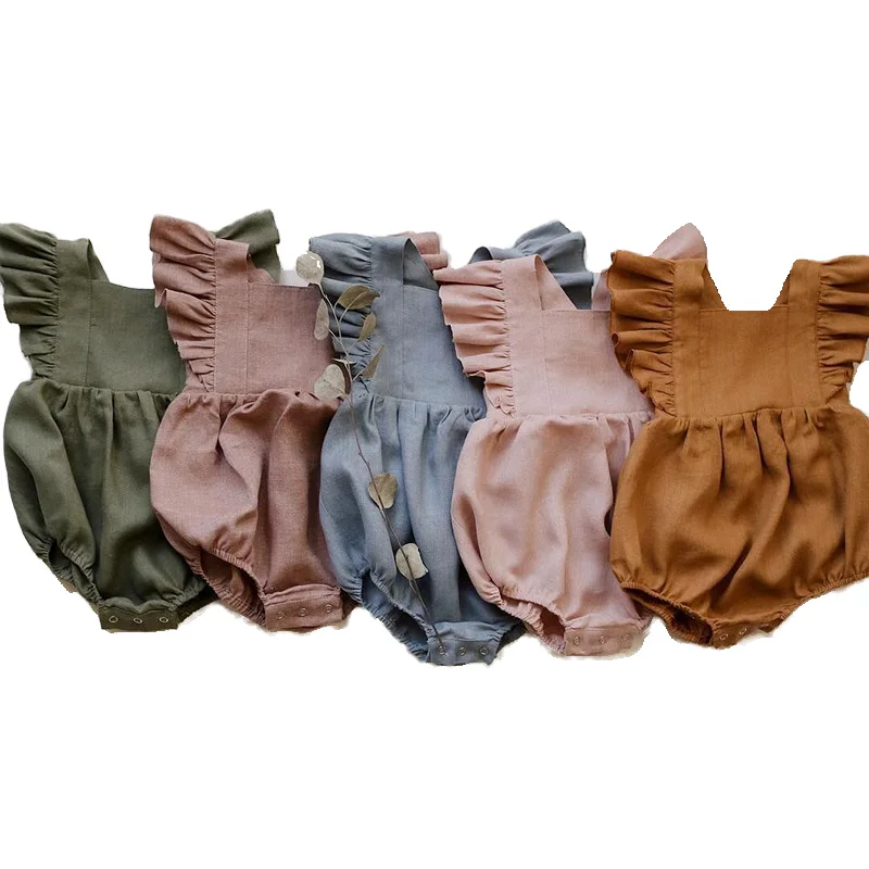 Комбинезон для новорожденных из льна и хлопка с открытой спиной оборками