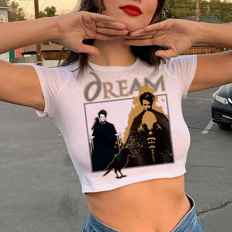 

Sandman женская футболка 2022 tumblr Повседневный винтажный кроп-топ одежда Харадзюку кавайная белая футболка