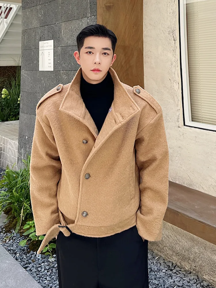 

SYUHGFA Korean Streetwear Turtleneck Woolen Jackets Men Clothing Loose Short Style Coat 2022 Autumn Fashion Jacket For Male
