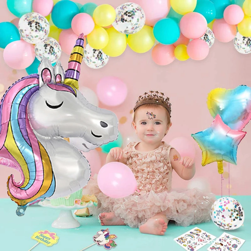 28 Pack Rainbow Unicorn Number Balloon Kit Foil 1 2 3 4 5 6 7 8 Number Balloons Birthday Decorations Girls Unicorn Party Decor  images - 6