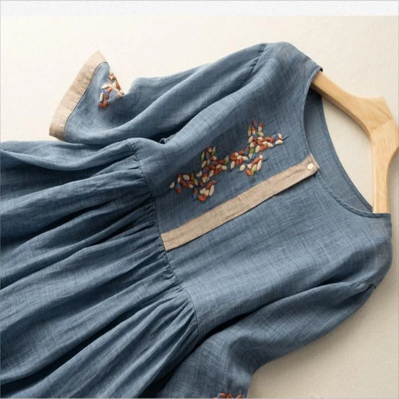 Женское винтажное платье с высокой талией хлопковый сарафан коротким рукавом и