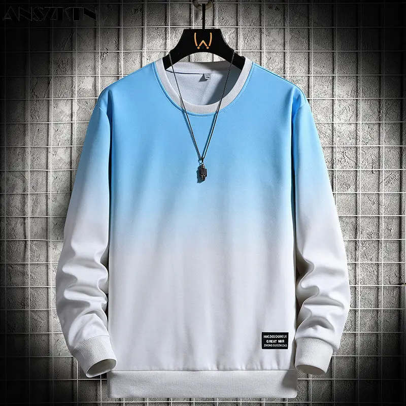 

Новинка весна/осень, свободная градиентная футболка ANSZKTN с круглым вырезом и длинным рукавом, Мужская толстовка, мужской верх