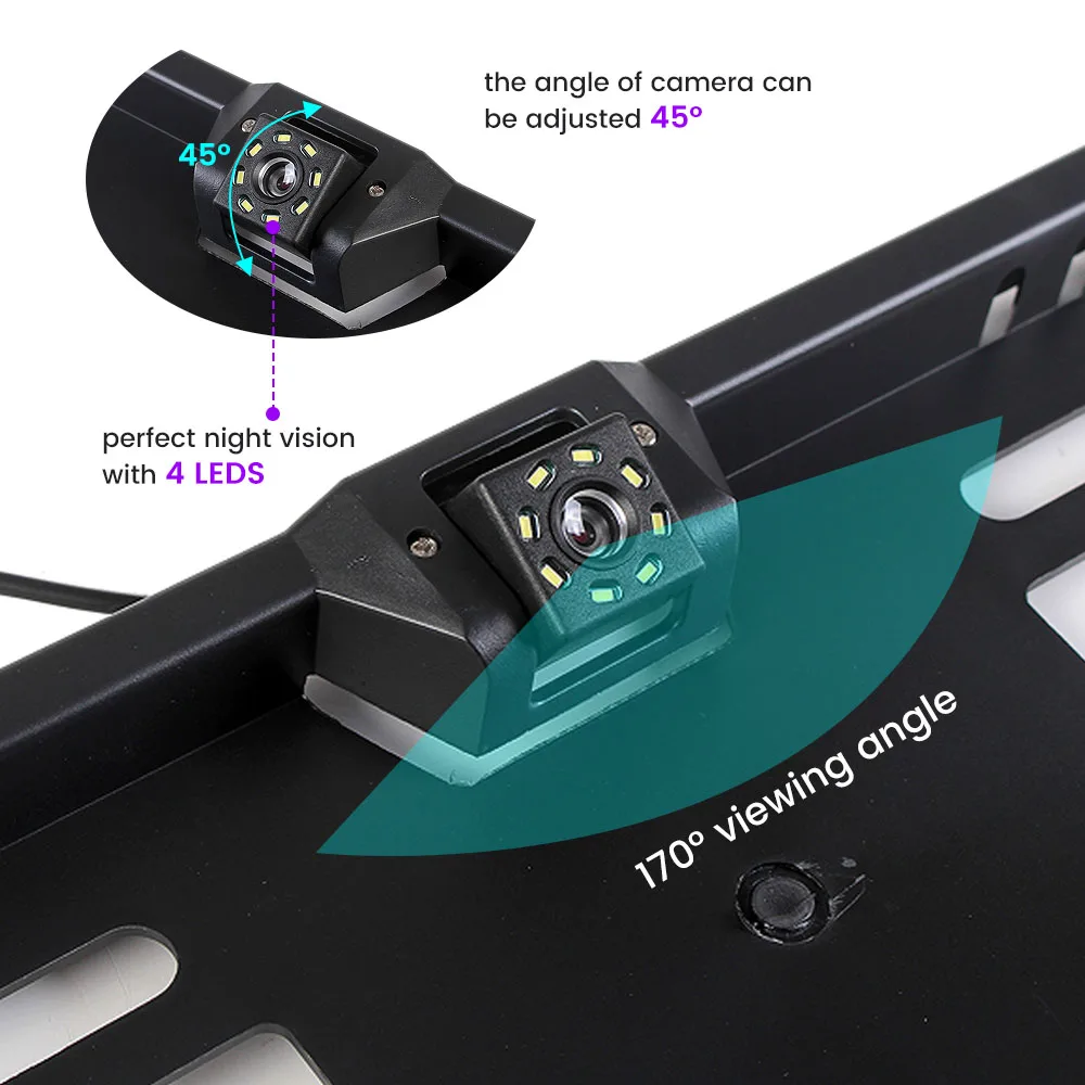 

Европейская рамка номерного знака, автомобильная камера заднего вида, 8 светодиодов, водонепроницаемая камера ночного видения высокого разрешения, резервная камера заднего вида