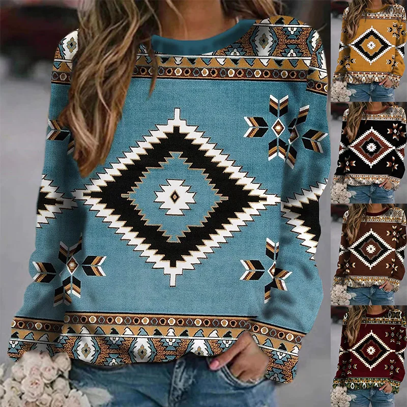 

Новый дизайн свитер с принтом осень женский топ ретро элегантный зимний пуловер с длинным рукавом и круглым вырезом Футболка модная футбол...