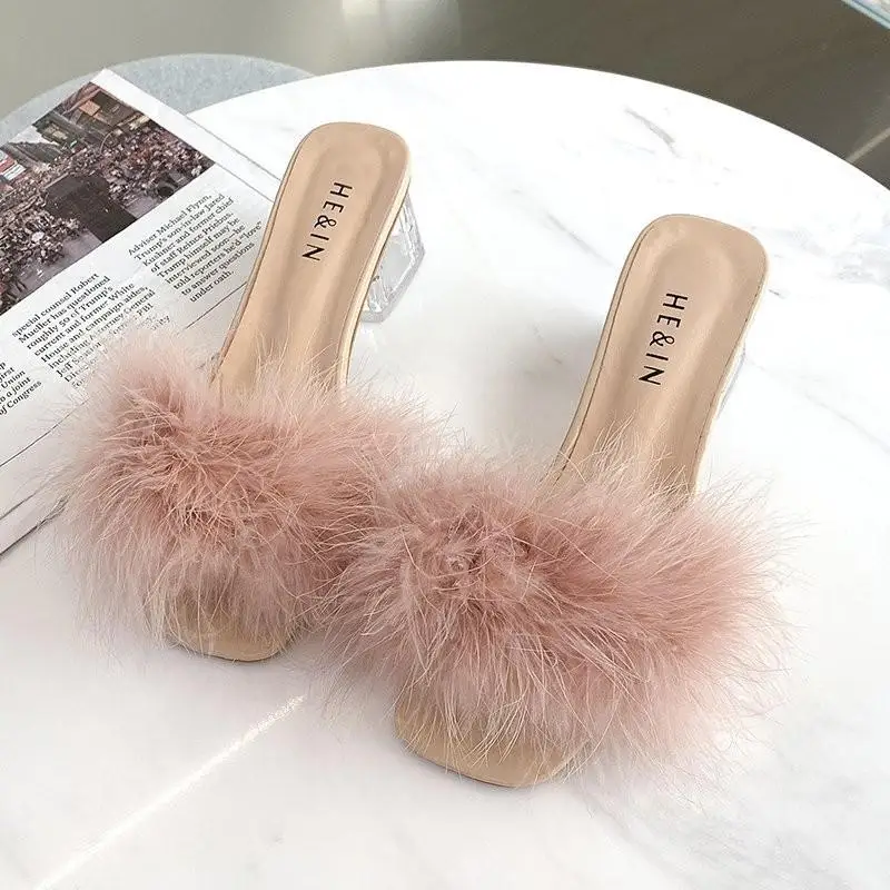 

Women Slippers Summer 2022 New Fashion Stiletto Sandals Open Toe High Heel Zapatillas Mujer Casa Sapatos Femininos