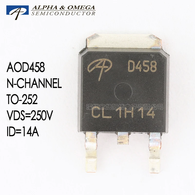 

AOD458 MOS N Channel 250V14A TO-252 Diodes Field-Effect Transistor MOSFET Original D458 5pcs