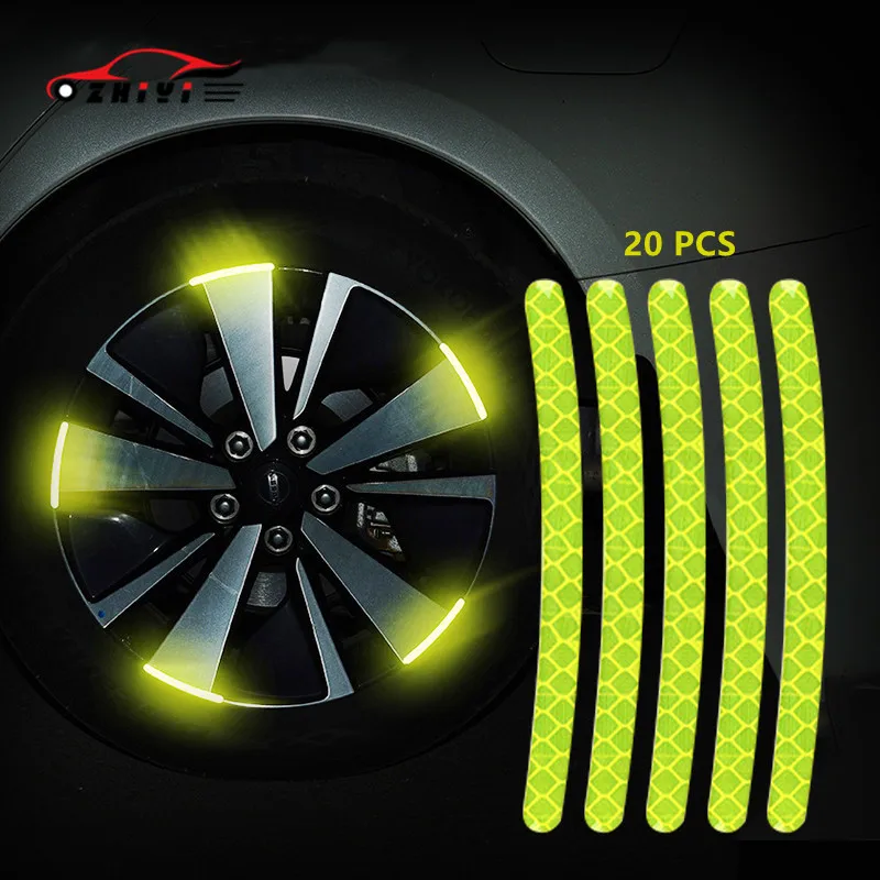 

20pcs Wheel Hub Reflective Stickers For Car Motorcycle Bicycle Anti-Scratch Body Decorative Rim Tape Strips Warning Stickers