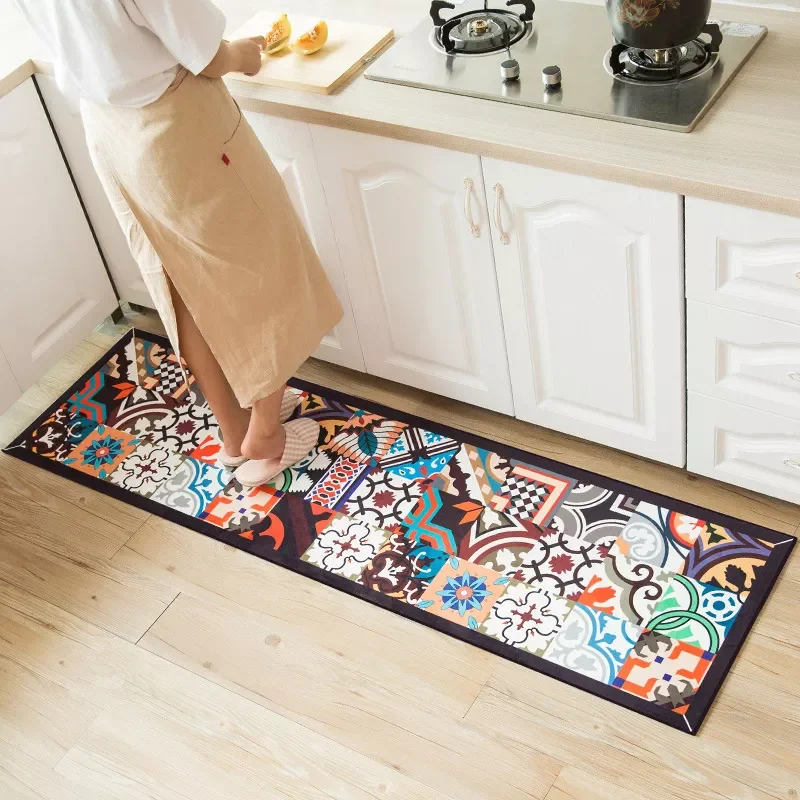 

NEW2023 Ethnic Printed Kitchen Mat Set Dirty-proof Long Hallway Doormat Bedside Floor Mat -slip Water Absorption Bathroom Rugs