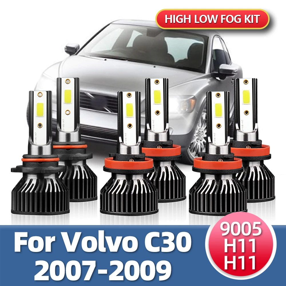 

6x LED Combo Headlights Fog Lamps High Low Foglight Bulbs 9005 H11 H9 H8 Car Turbo Light Kit For Volvo C30 2007 2008 2009