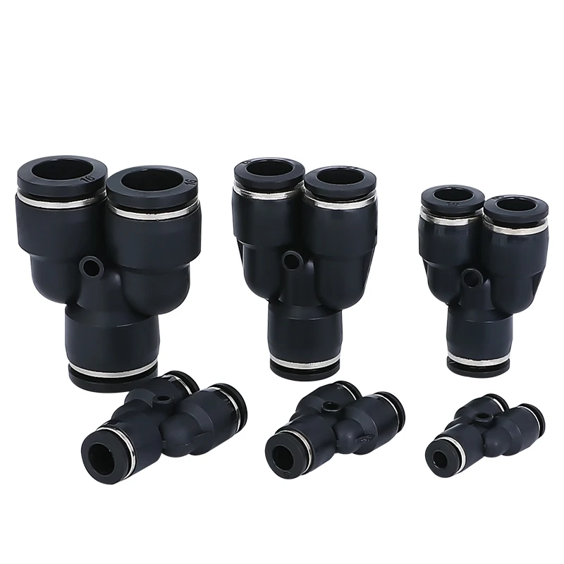 PY/PW 3 Way Y Shape Air Pneumatic Black 12/10/8/6/4mm OD Hose Tube Push in Gas Plastic Pipe Fitting Connectors Quick Fittings