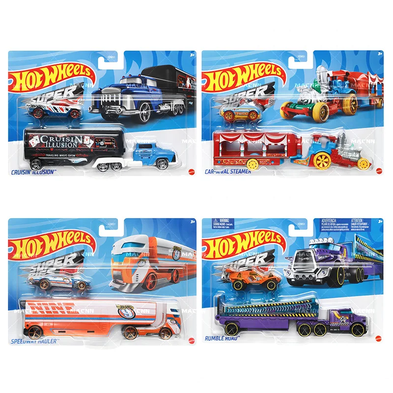 

Hot Wheels Super Rigs Cruisin lllusion Car Nival Steamer Speedway Hauler Rumble Road Transport Vehicle Truck with Car Toy