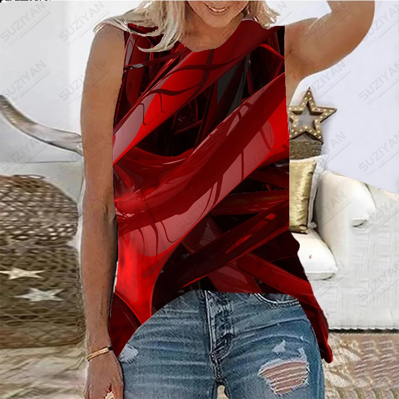 

Women's Summer Sleeveless Loose Relaxed Round Neck Pullover Top Daily Hot Sale 3D Printing New Hawaiian Original Style Large