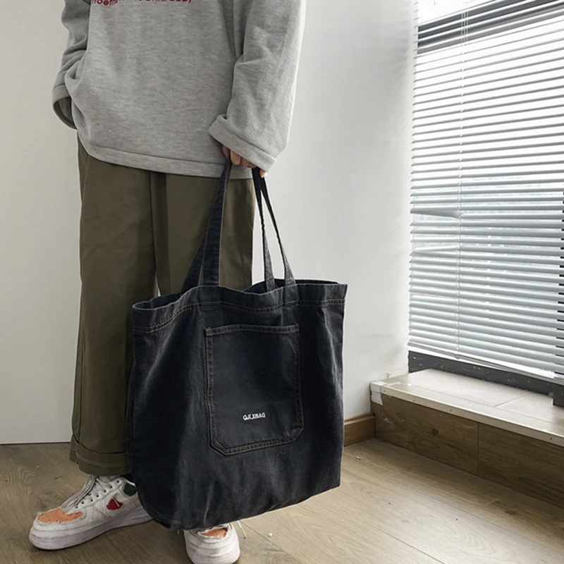 

Women Denim Simple Solid Shopping Handbags Large Capacity Bag Shopper Totes Female Travel Designer Shoulder Bag Winter