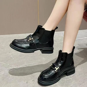 Patent leather booties fall 2022 new leather low-heeled soft soled Martin boots British style anti-slip women's boots