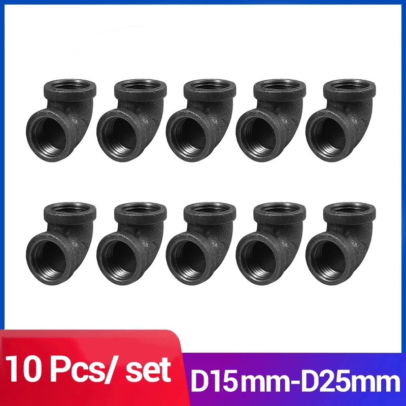 

10 Pcs 90 Degree Angled 1/2 " 3/4 " 1 " Threaded Iron Pipe Fitting Elbow Malleable Cast Iron For BSP threaded pipe Accessories