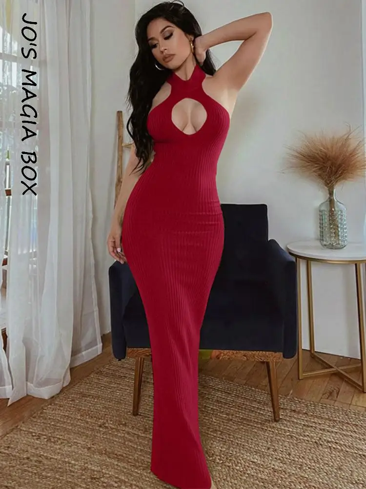 

Jo's Magia Box Halter Hollow Out Bodycon Sexy Maxi Women's Dress 2022 Summer Party Club Elegant Backless Split Women Dresses