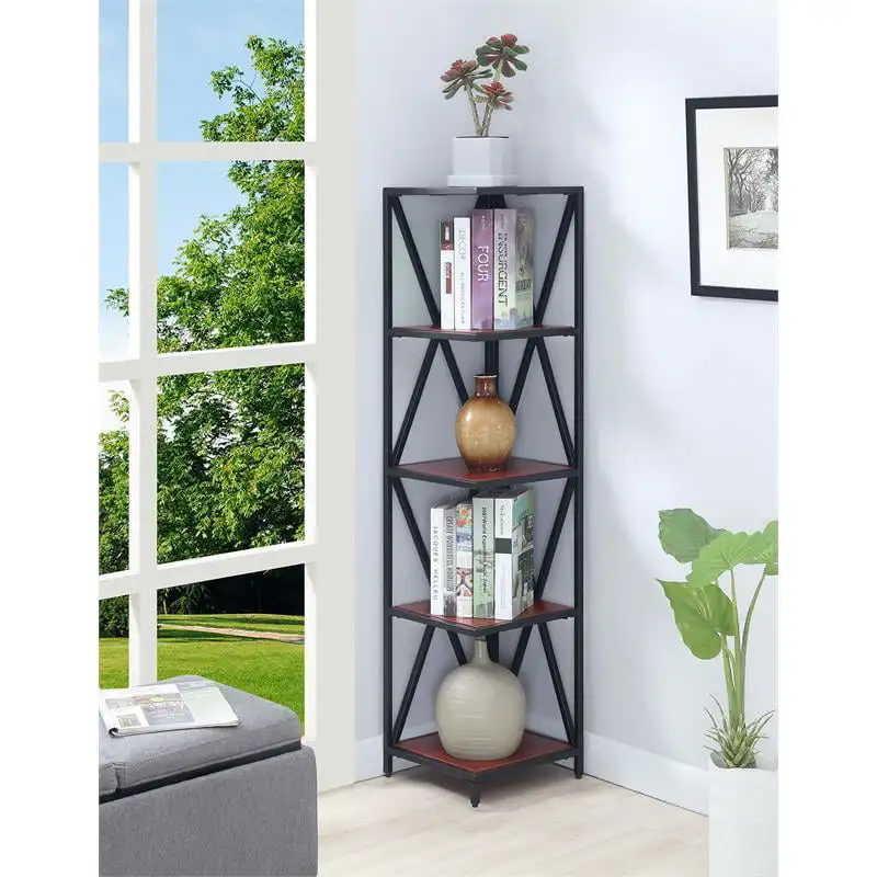 

Tucson Metal 5 Tier Corner Bookcase, Cherry/Black