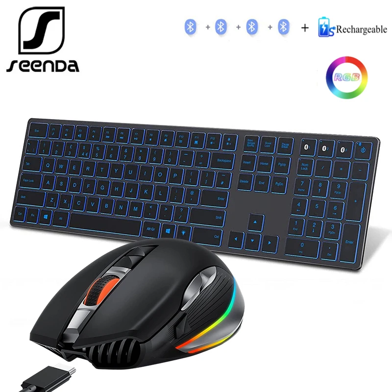 SeenDa Rechargeable Keyboard and Mouse Backlit Gaming Keyboard Mouse Set Wireless Keyboard and Mouse Comb for Laptop Computer