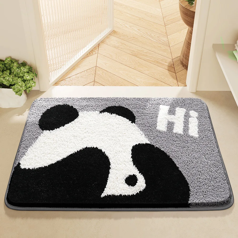 

Panda Shape Bathroom Absorbent Mat Household Home Carpet Flocking Thick Dirty And Non-slip Bedroom Moss Rug Entry Door Mat