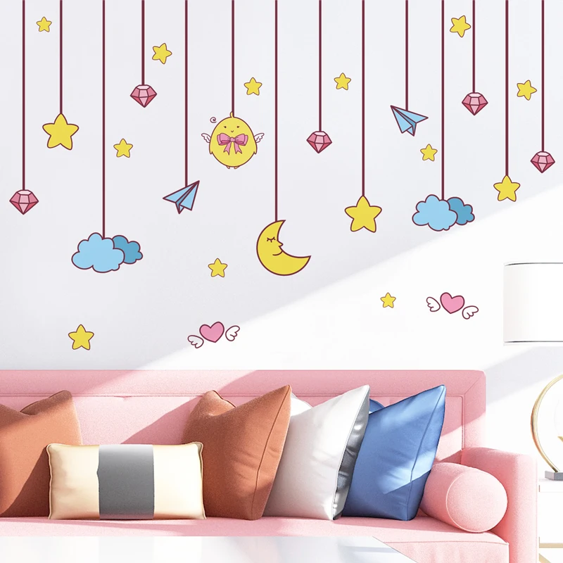 

[SHIJUEHEZI] Cartoon Stars Clouds Wall Stickers DIY Hangings Wall Decals for Kids Bedroom Baby Room Nursery Home Decoration