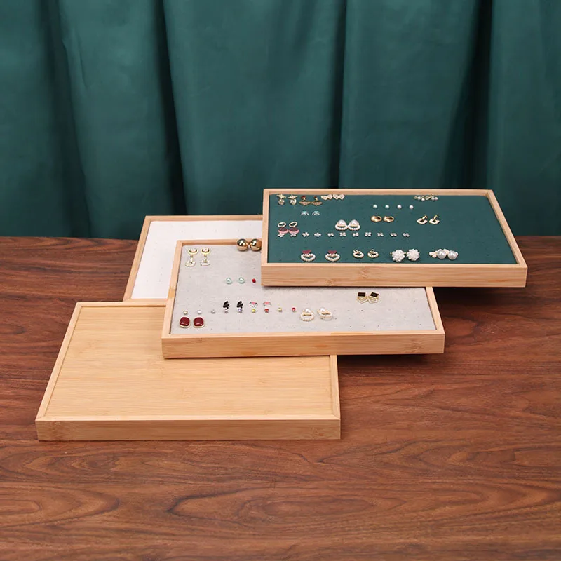 Natural Bamboo Stud Earring Display Tray Colorful Velvet Stud Earring Tray Wholesale Organizer for Jewelry Stor Storage Stand