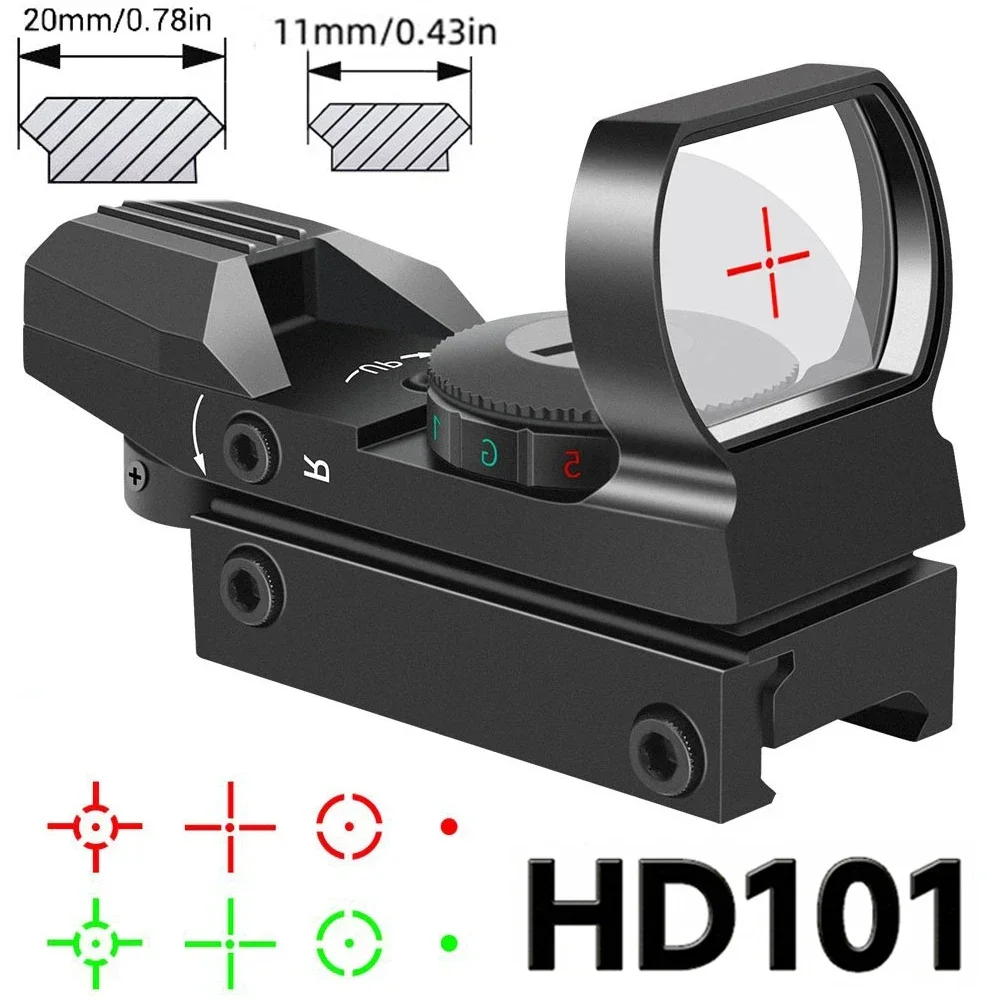 

HD101 Red Dot Sight Adjustable Red/Green Dot Reflex 4 Reticle Tactics Riflescope Telescopic Hunting Pistol Rifle Optical Sight