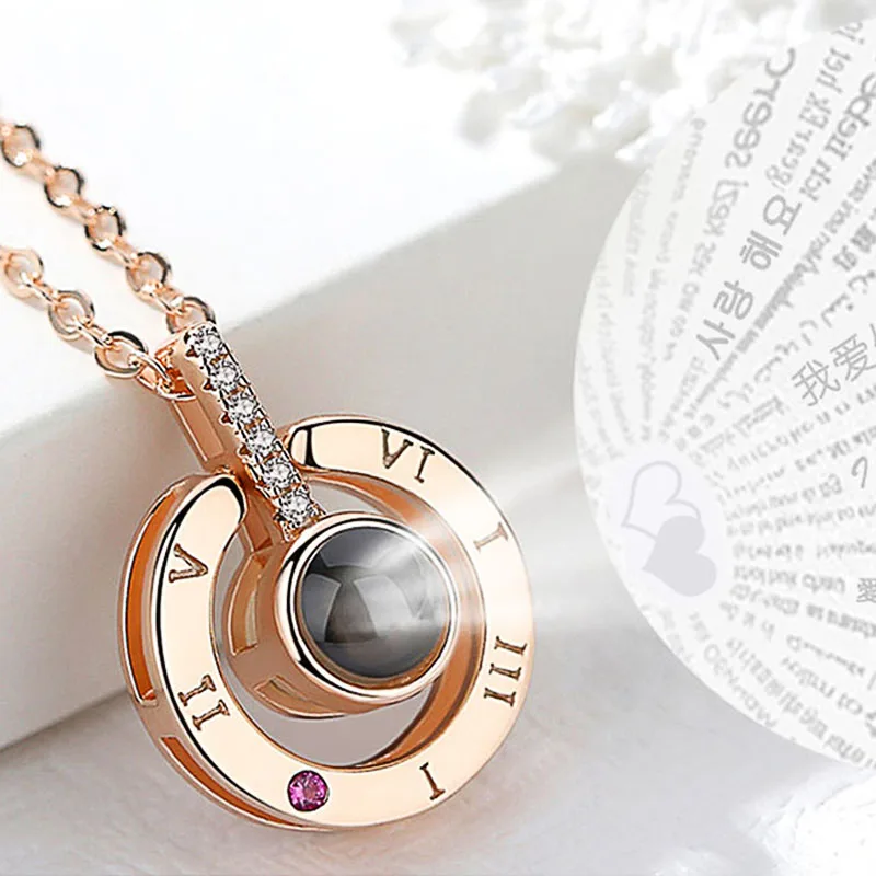 

Ожерелье женское круглое с кулоном в форме сердца с уникальной функцией проекции, ожерелье с кулоном «Я тебя люблю» на 100 языках