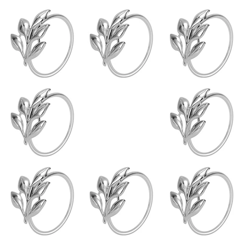 

8PCS Leaf Napkin Rings Metal Silver Napkin Holder Table Napkin Rings for Dinning Table Parties Everyday