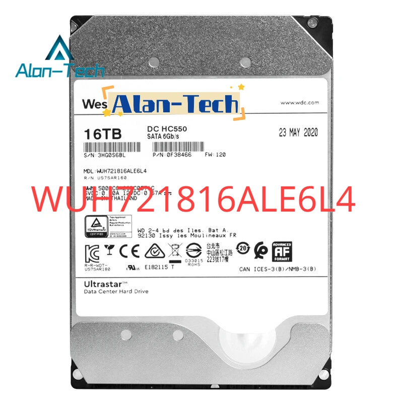 

16TB HDD WD Ultrastar DC HC550 WUH721816ALE6L4 Server PC 3.5" Hard Drive 512MB Cache SATA 7200 RPM NEW