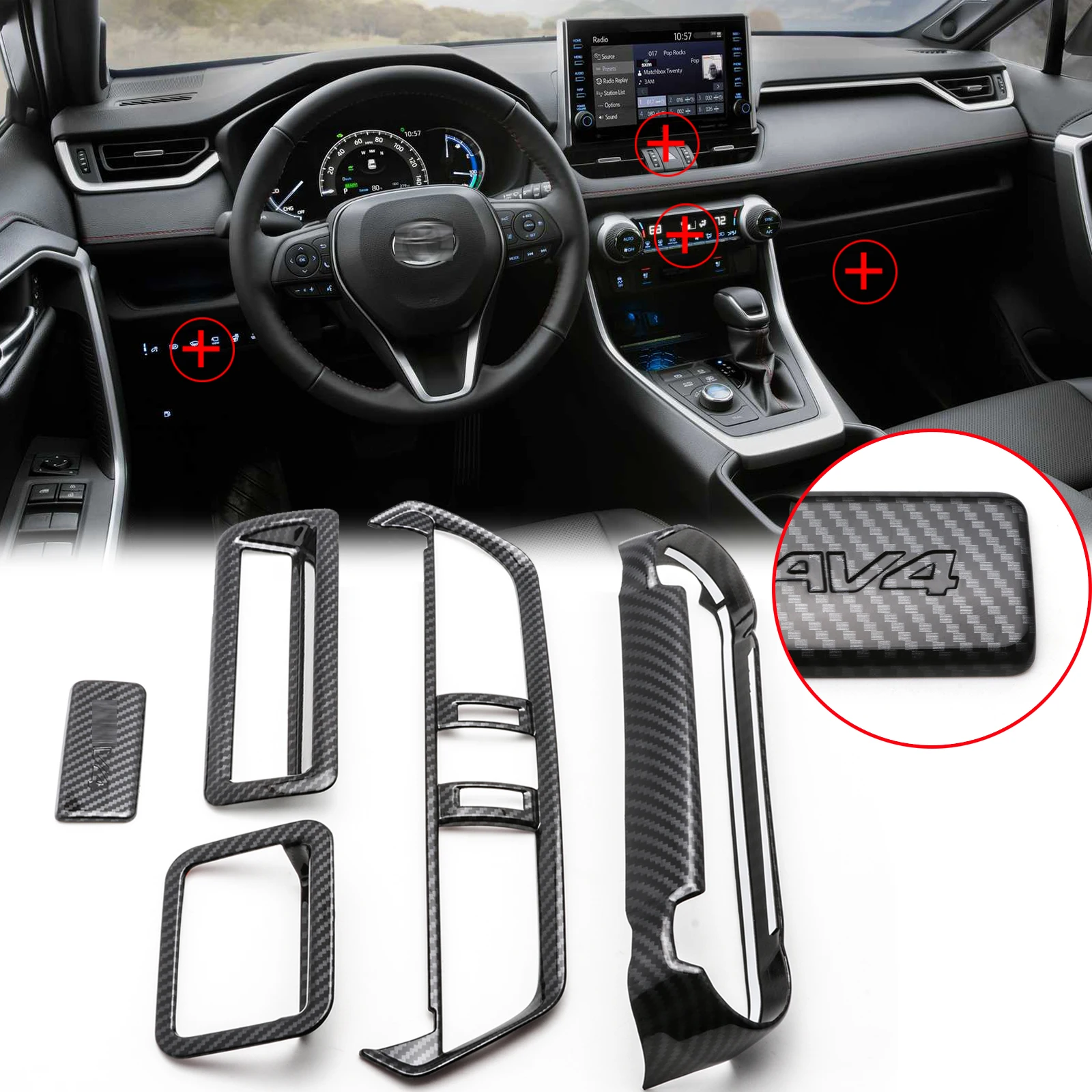

Carbon Fiber Style ABS Interior Center Air Vent Climate Control Headlight Switch Cover Trims Combo Kit For Toyota RAV4 2019-2021