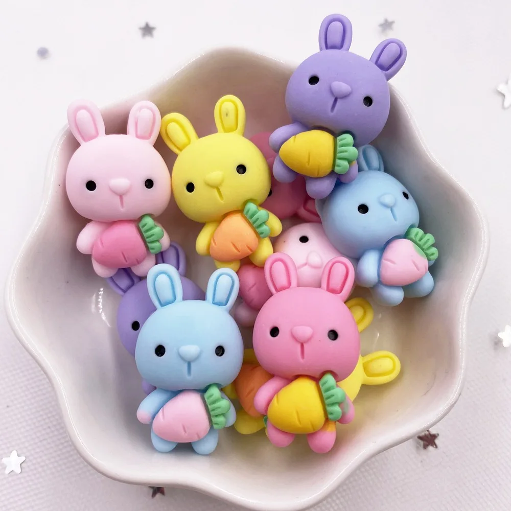 10 шт. разноцветные кавайные кролики из смолы редис кабошон с плоской задней